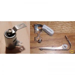 Lot / Kit : Condensateur avec sa patte de fixation + Rupteur Nu - Jeu vis Platinée (3 pièces) - Solex